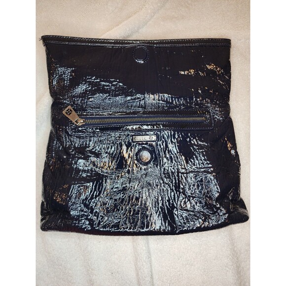 Nicole Miller Real Patent Leather Envelope Fold Over Clutch Deep Purple Purse - Picture 3 of 10